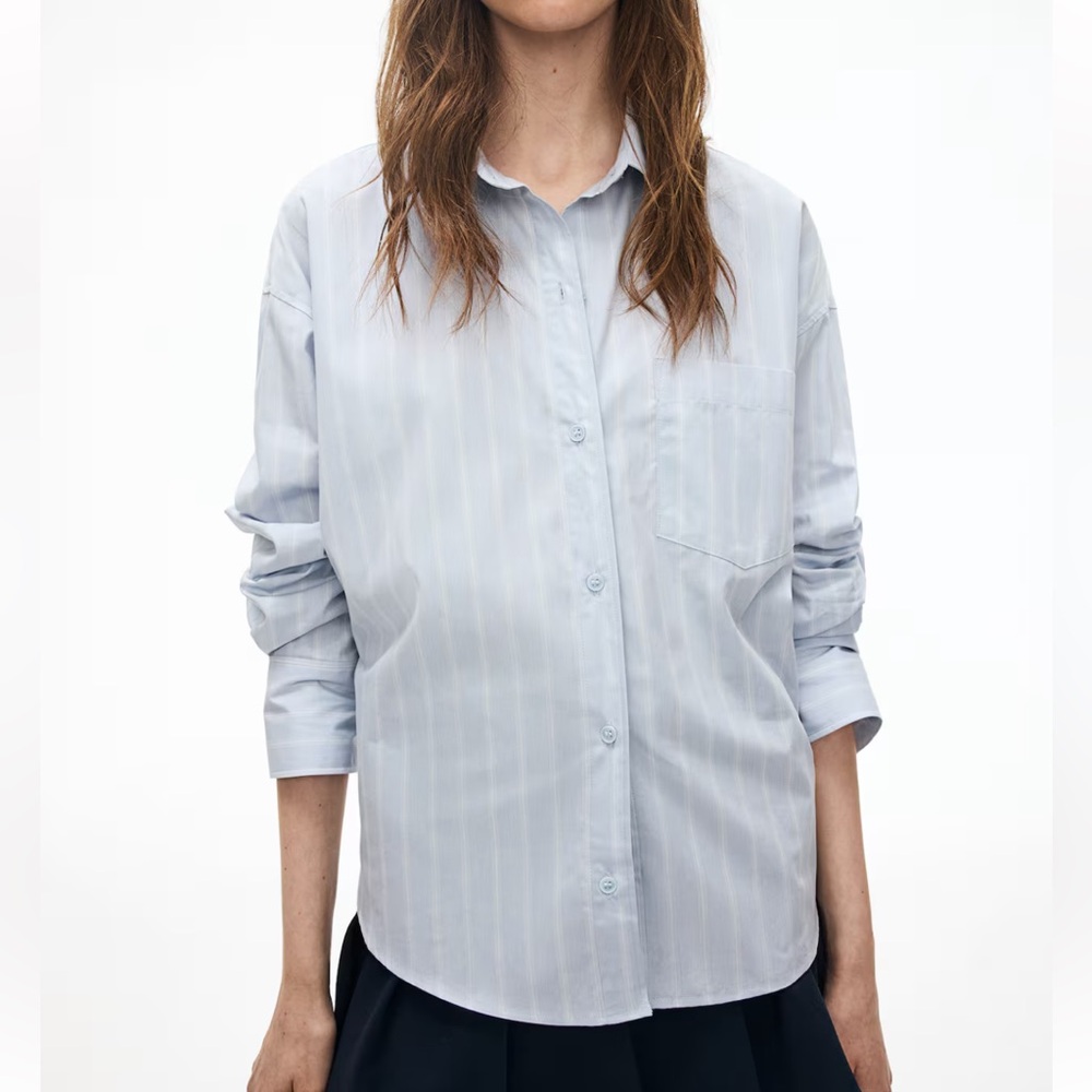 H&M Oversized Light Blue Striped Shirt